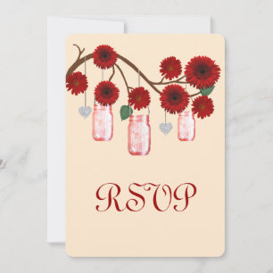 Red Flowers Mason Jars Response Card