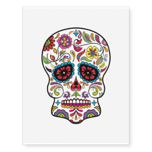 Red Flowers Mexican Tattoo Sugar Skull