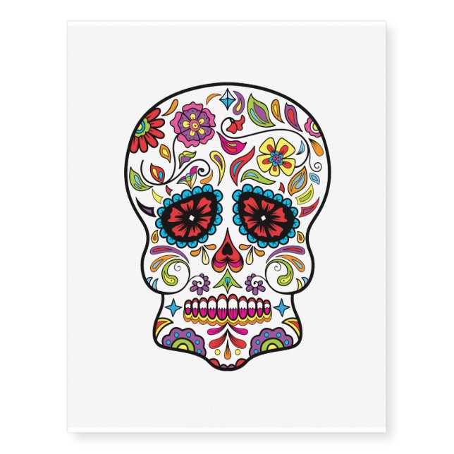 Red Flowers Mexican Tattoo Sugar Skull (Front)
