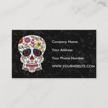 Red Flowers Mexican Tattoo Sugar Skull Business Card by TattooSugarSkulls at Zazzle
