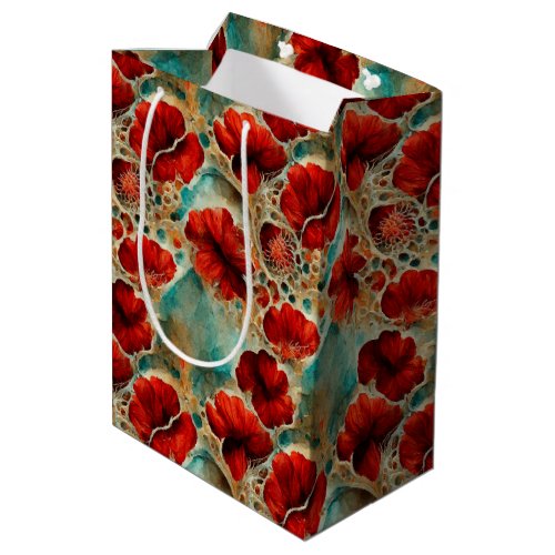 Red flowers Middle gift bag