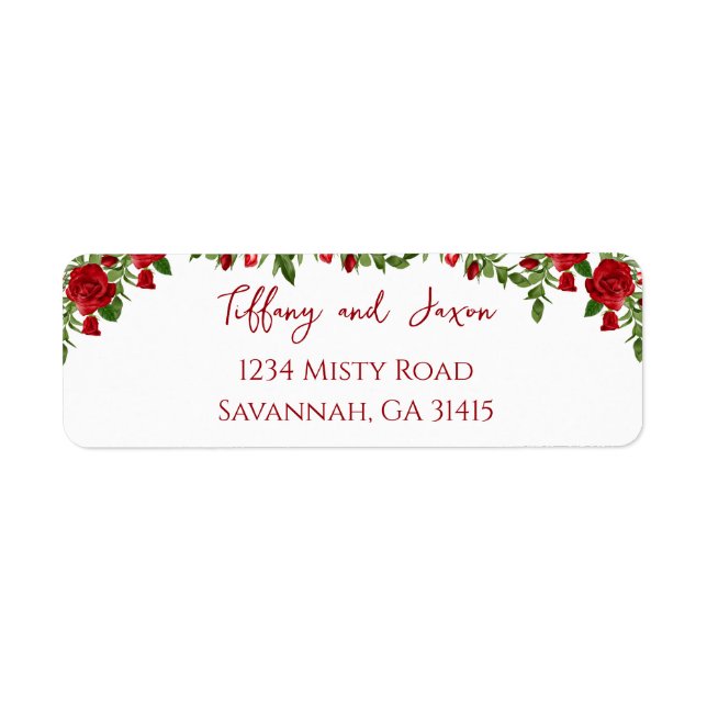 Red Flowers Modern Elegance Romantic Address Label (Front)