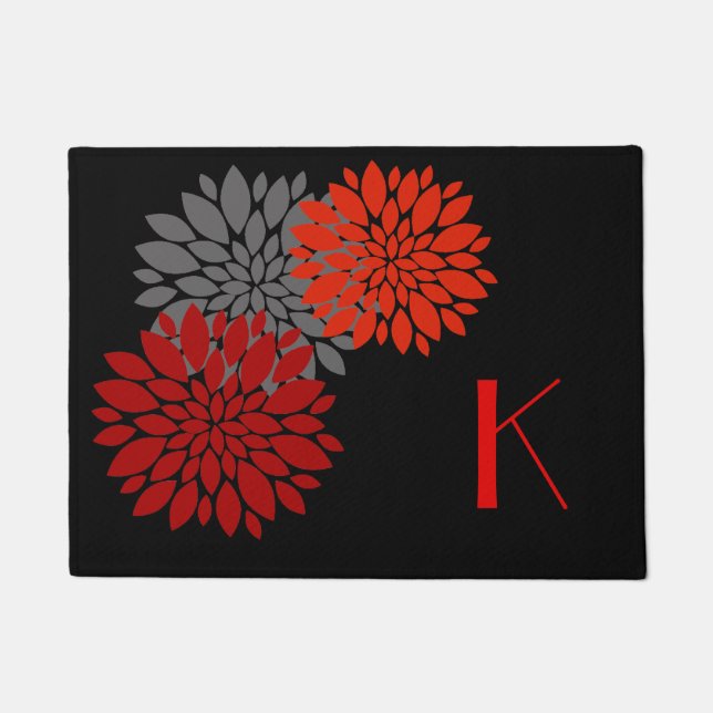 Red Flowers Monogrammed Door Mat (Front)