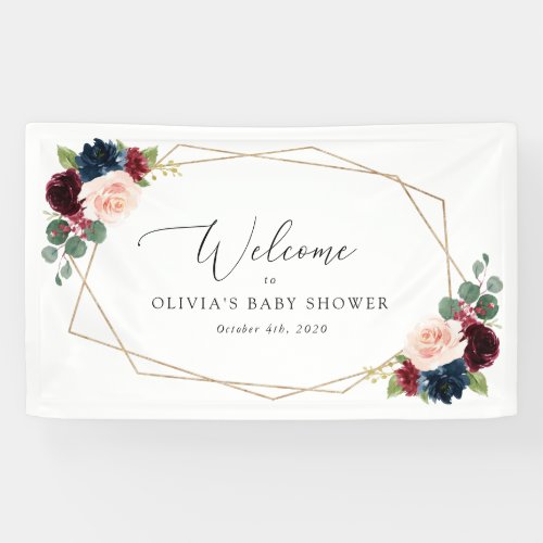 Red Flowers Navy Flowers Baby Shower Welcome Banner