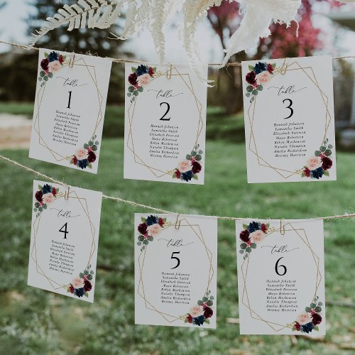 Red Flowers Navy Flowers Seating Chart Cards