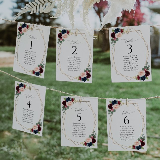 Red Flowers, Navy Flowers, Seating Chart Cards (Creator Uploaded)