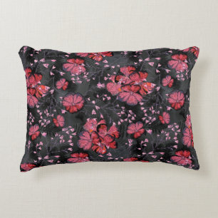 Red flowers on a black-gray background. accent pillow