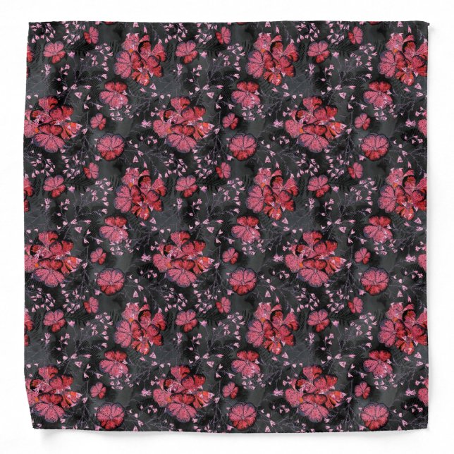 Red flowers on a black-gray background. bandana (Front)