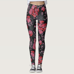 Red flowers on a black-gray background. leggings
