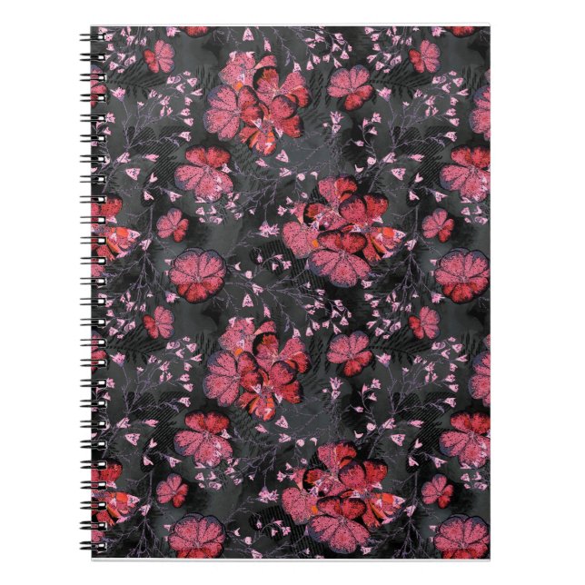 Red flowers on a black-gray background. notebook (Front)