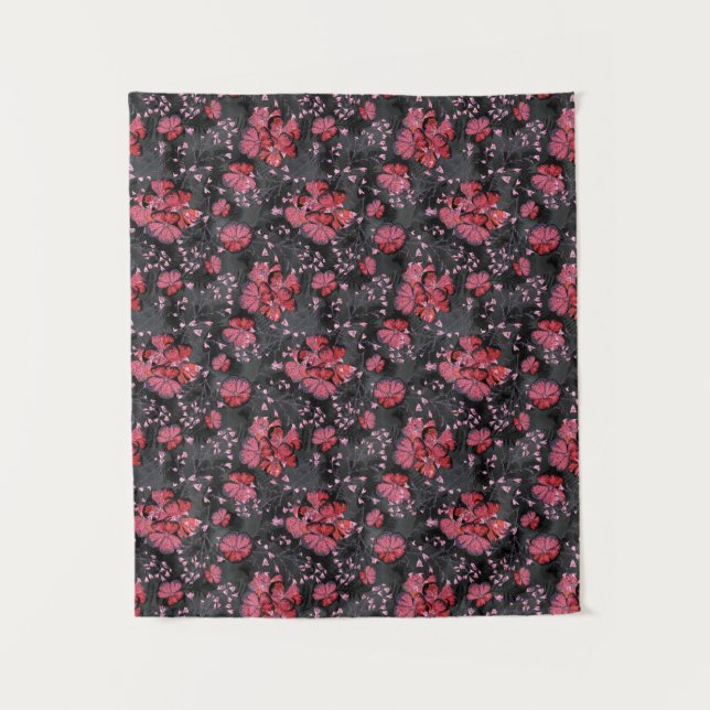 Red flowers on a black-gray background. tapestry (Front)