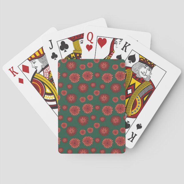 Red Flowers on a Green Background Poker Cards (Back)