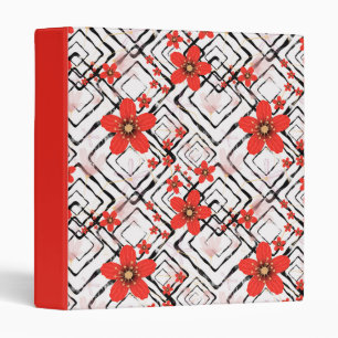 Red flowers on a white, black background. 3 ring binder