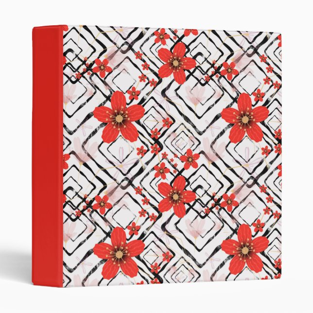 Red flowers on a white, black background. 3 ring binder (Front/Spine)