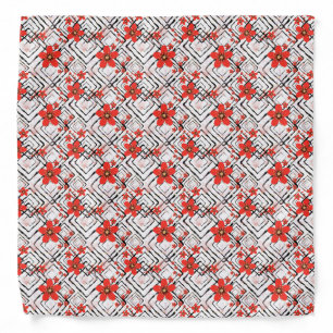 Red flowers on a white, black background. bandana