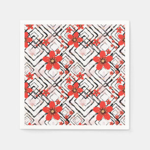 Red flowers on a white, black background. napkins