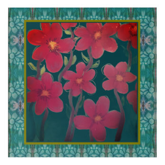 Red Flowers on Aqua Acrylic Print
