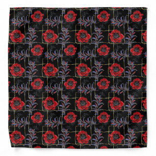 Red flowers on black. bandana