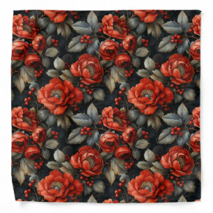Red flowers on black bandana