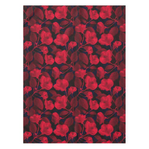 Red Flowers On Black Tablecloth
