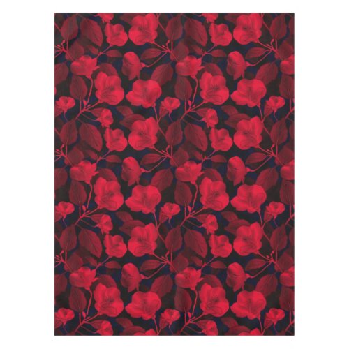 Red Flowers On Black Tablecloth