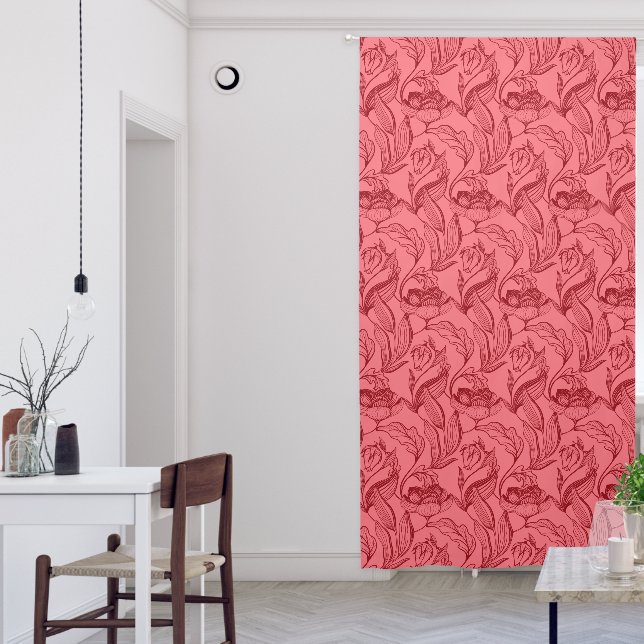 Red Flowers On Blush Pink Blackout Curtains (Living Room)
