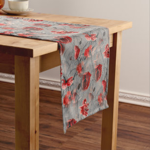 Red Flowers on Dark Gray, Red Poppies Floral Print Short Table Runner