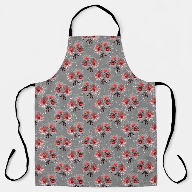 Red flowers on gray apron (Front)
