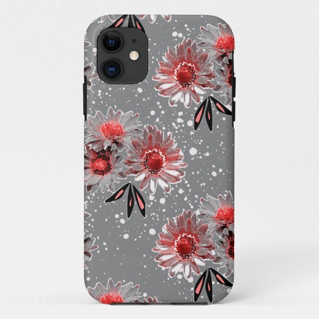 Red flowers on gray Case-Mate iPhone case (Back)