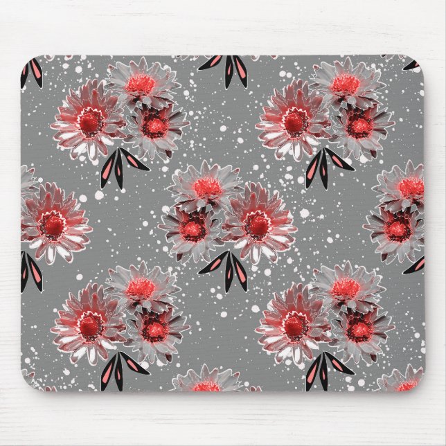 Red flowers on gray mouse pad (Front)