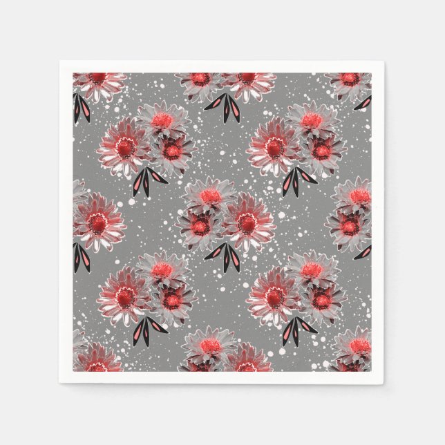 Red flowers on gray napkins (Front)