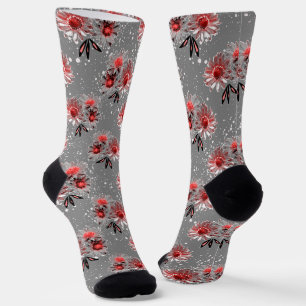 Red flowers on gray socks