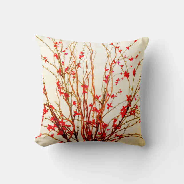 Red Flowers on Light Tan Throw Pillow Zazzle