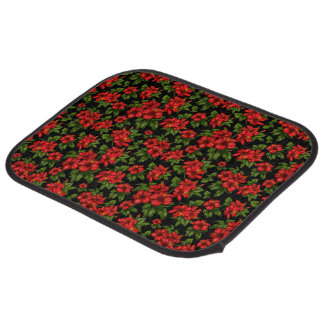 Red flowers on the black background car floor mat