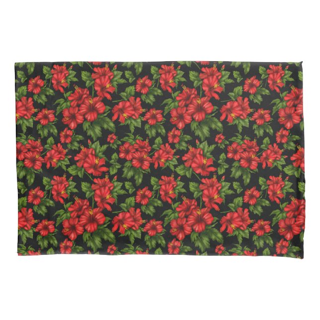  Red flowers on the black background Pillow Case (Front)