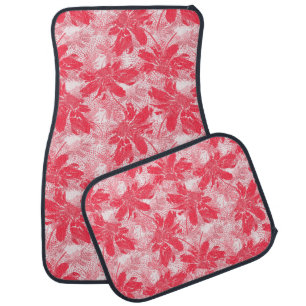 Red flowers on white. car floor mat
