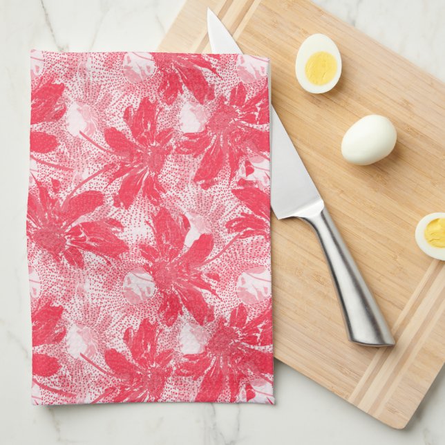 Red flowers on white. kitchen towel (Quarter Fold)