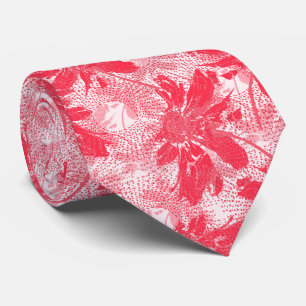 Red flowers on white. neck tie