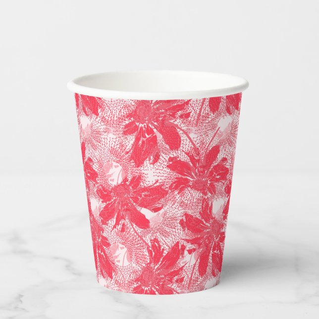Red flowers on white. paper cups (Front)