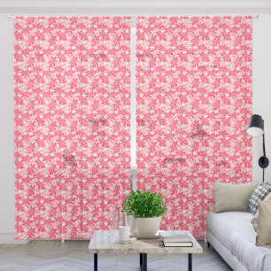 Red flowers on white. sheer curtains