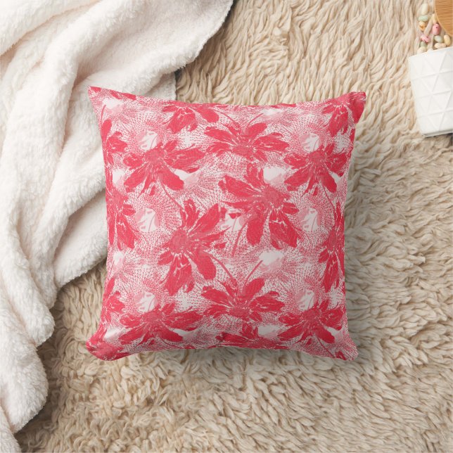 Red flowers on white. throw pillow (Blanket)
