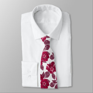 Red flowers on white, watercolor. neck tie