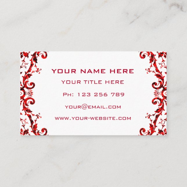 Red Flowers Ornaments Framed Business Card (Back)
