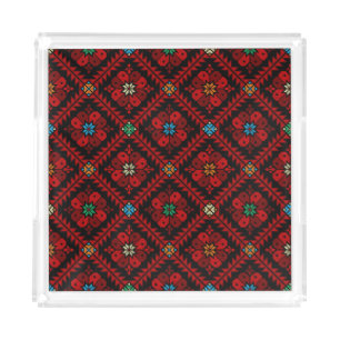 Red flowers Palestine Embroidery tatreez Pattern Acrylic Tray