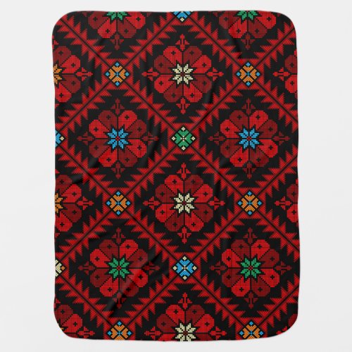 Red flowers Palestine Embroidery tatreez Pattern Baby Blanket