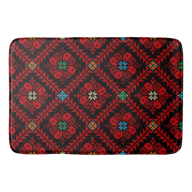 Red flowers Palestine Embroidery tatreez Pattern Bath Mat (Front)