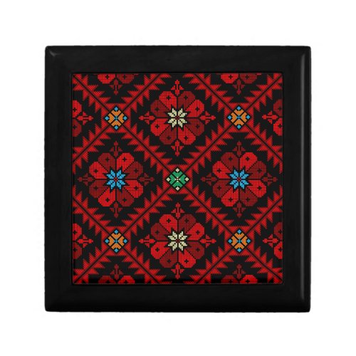 Red flowers Palestine Embroidery tatreez Pattern Gift Box