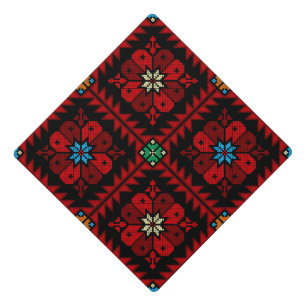 Red flowers Palestine Embroidery tatreez Pattern Graduation Cap Topper