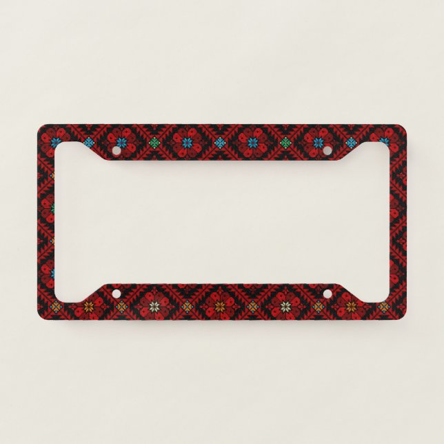 Red flowers Palestine Embroidery tatreez Pattern License Plate Frame (Front)