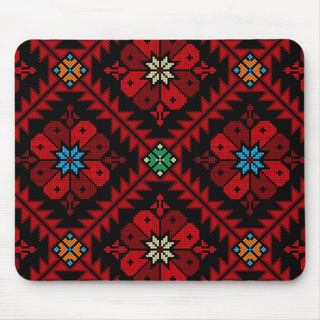 Red flowers Palestine Embroidery tatreez Pattern Mouse Pad (Front)